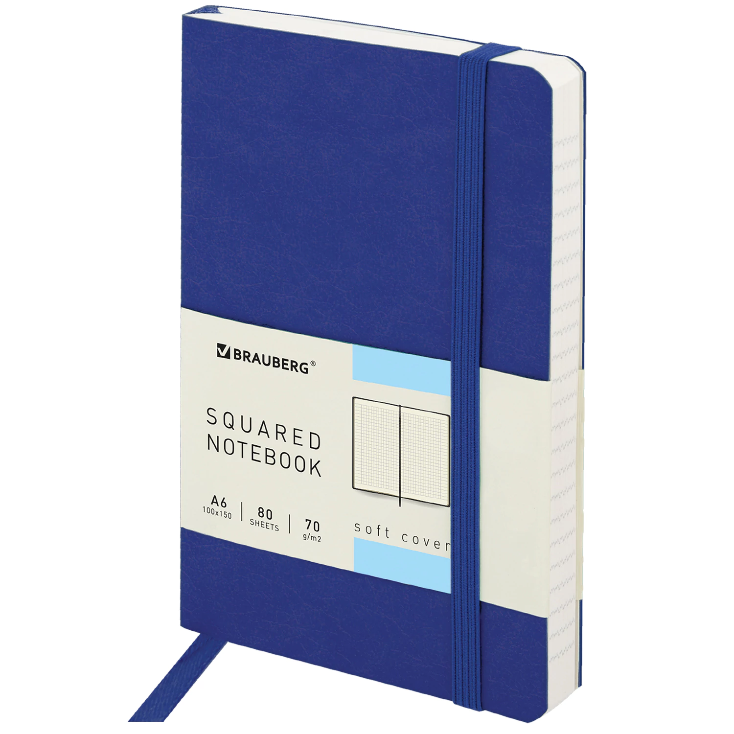 Блокнот МАЛЫЙ ФОРМАТ 100x150мм А6, BRAUBERG Metropolis Ultra, под кожу, 80л, клетка, синий, 111025