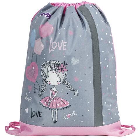 Мешок для обуви ЮНЛАНДИЯ, плотный, светоотражающая полоса, 46х36 см, Girl and balloons, 270187