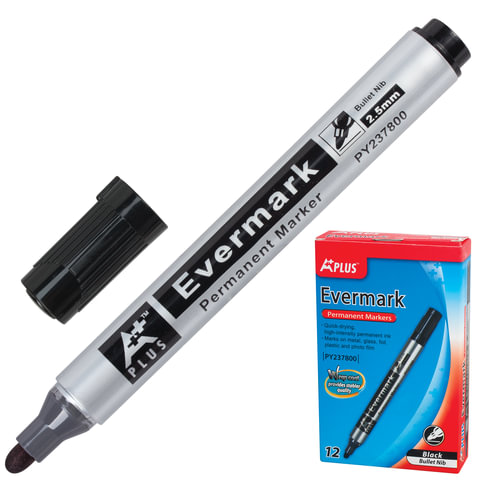 Маркер перманентный (нестираемый) BEIFA (Бэйфа) "A Plus", ЧЕРНЫЙ,кругл. наконечник 2,5мм,PY237800-BK , 150781