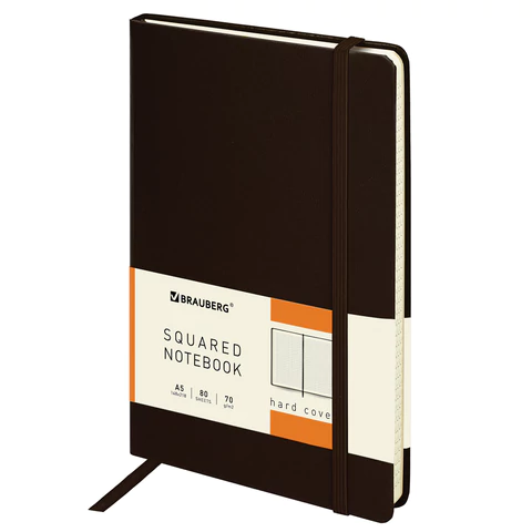 Блокнот А5 148x218мм, BRAUBERG Metropolis, балакрон, 80л, резинка, клетка, коричневый, 111586