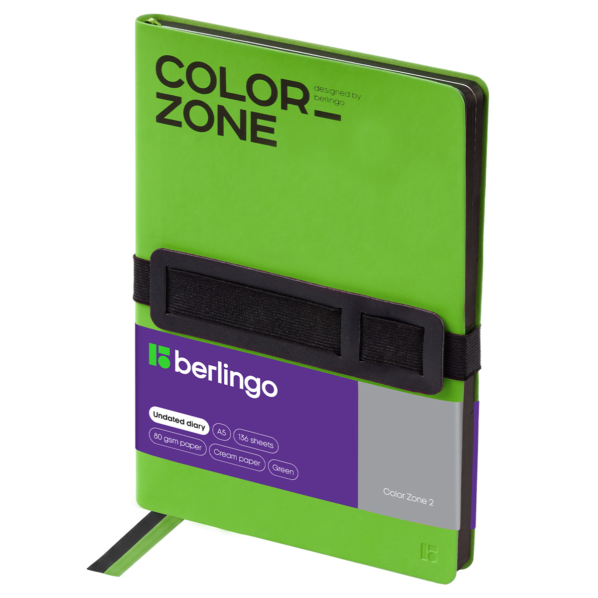 Ежедневник недатированный, А5, 136л., кожзам, Berlingo "Color Zone 2", зеленый, мягкая обложка, черный срез UD0_F0023 393584