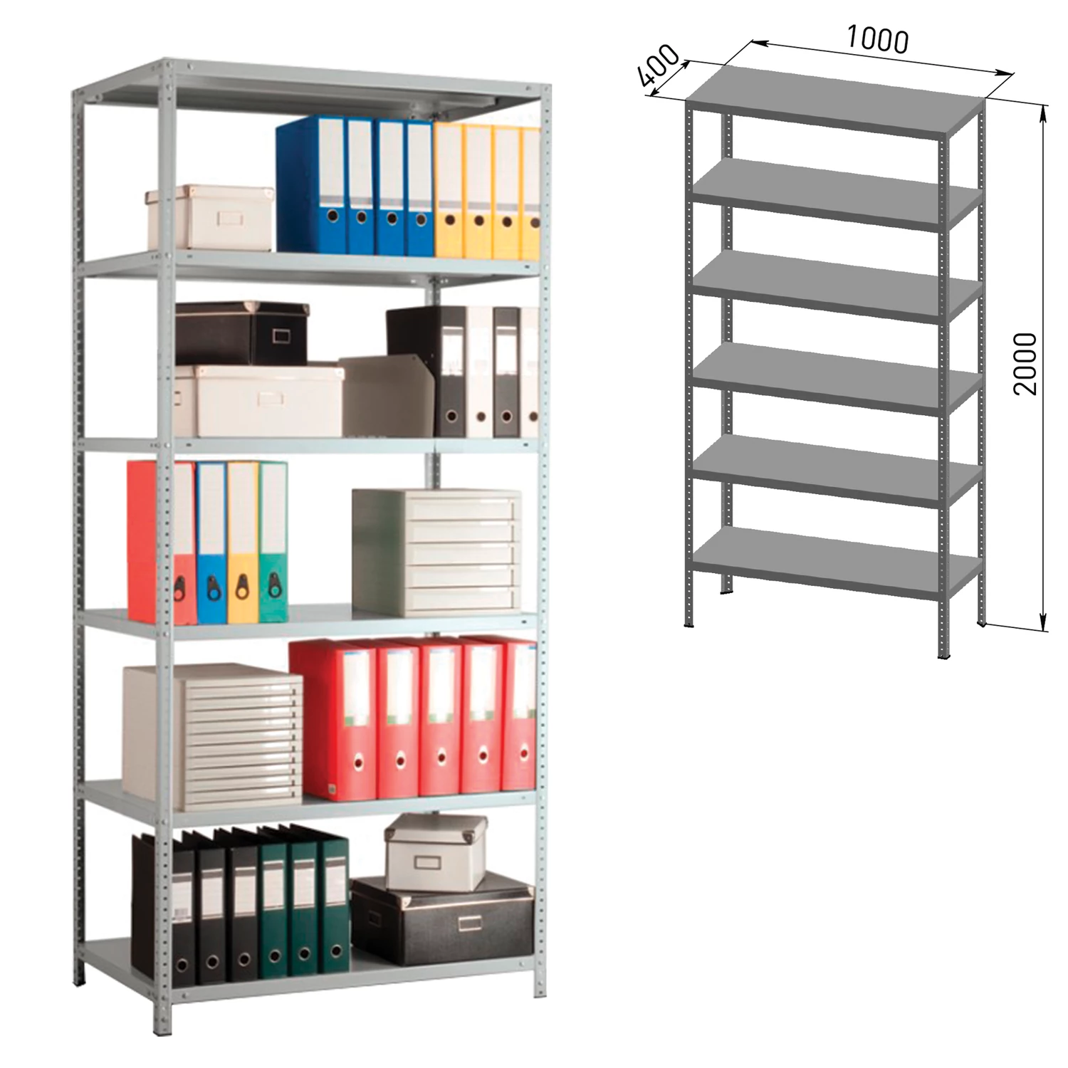 Стеллаж металлический ПРАКТИК "MS" (в2000*ш1000*г400мм), 6 полок MS 200/100х40/6 290961