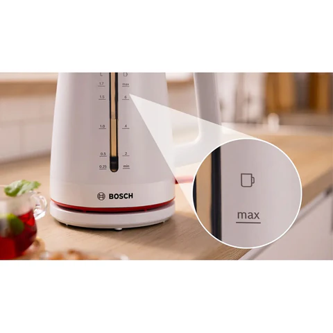 Чайник BOSCH TWK3M121, 1,7 л, 2400 Вт, закрытый нагревательный элемент, пластик, белый 458594 - МСК «Форвард»