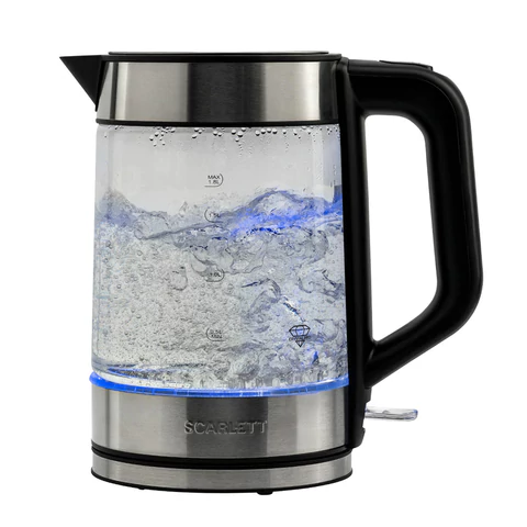 Чайник SCARLETT SC-EK27G101, 1,8 л, 2200 Вт, закрытый нагревательный элемент, стекло, черный 455911 - МСК «Форвард»