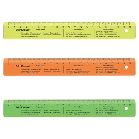 Линейка пластиковая 20 см, ERICH KRAUSE "NEON", с единицами измерения, ассорти, 55502 210809 - МСК «Форвард»