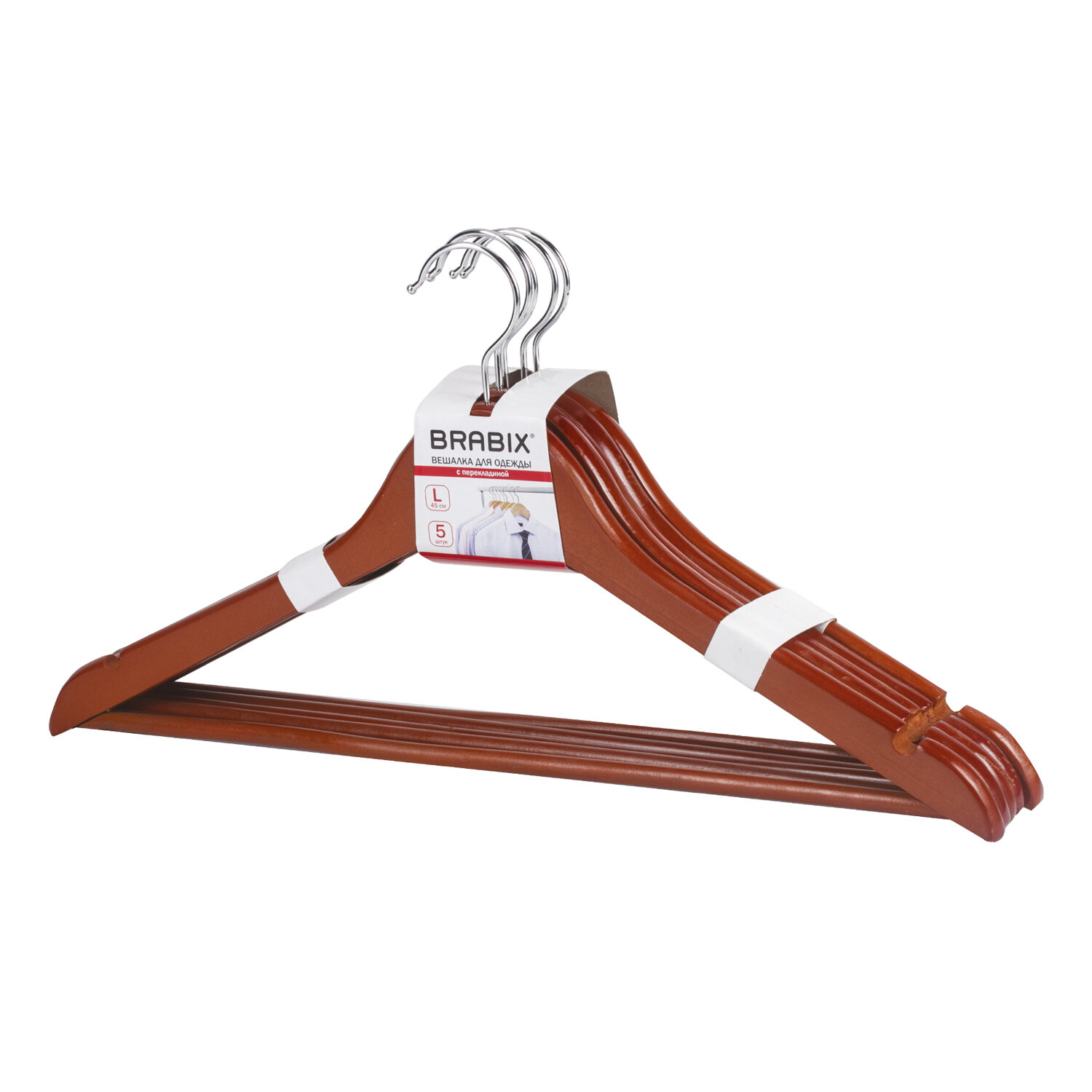 Вешалки-плечики р.48-50, КОМПЛЕКТ 5шт, дерево, перекладина, цвет вишня, BRABIX Стандарт, 601161