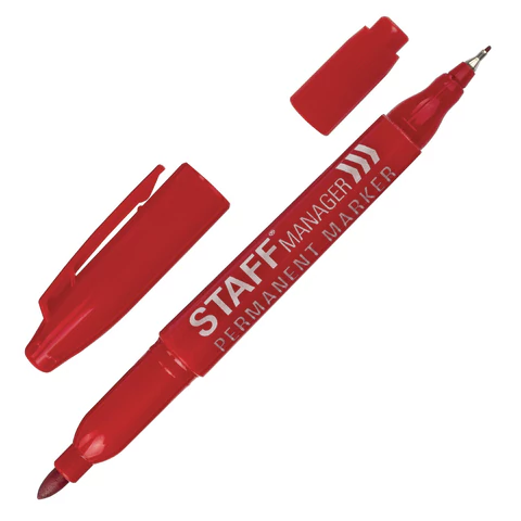 Маркер перманентный двусторонний STAFF "Manager" PM-625, КРАСНЫЙ, наконечники 0,8 мм/2,2 мм, 151627 - МСК «Форвард»