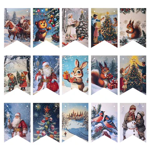 Гирлянда новогодняя "Ретро", 15 флажков, 10х15 см, картон, 2,5 м жгут, ЗОЛОТАЯ СКАЗКА, 592585 - МСК «Форвард»