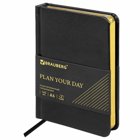 Ежедневник недатированный МАЛЫЙ ФОРМАТ 100х150мм А6 BRAUBERG Iguana под кожу, 160л, черный, 125104