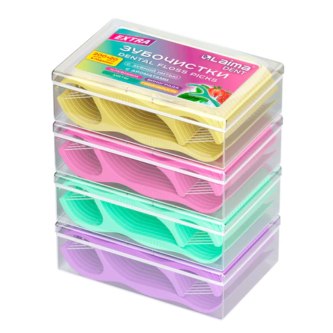 Зубочистки-флоссеры с зубной нитью "200 шт. (4х50 шт.) + 20 в подарок!", ВКУС МЯТЫ И ФРУКТОВ, LAIMA DENT, 609408 - МСК «Форвард»