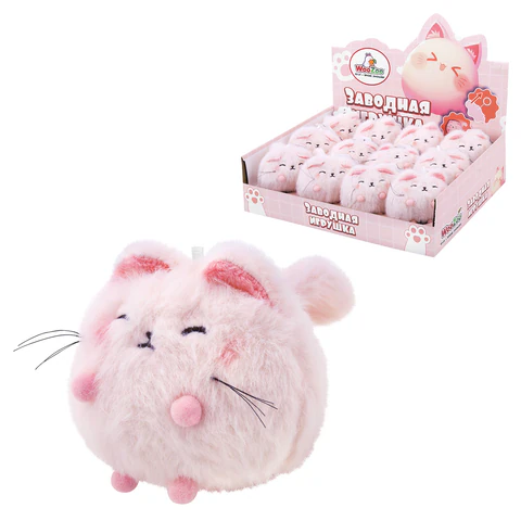 Игрушка пищалка мягкая заводная "Кот Пухляш", КОМПЛЕКТ 12ШТ  высота 8 см, WOOZOO (ВУЗУ), 666201