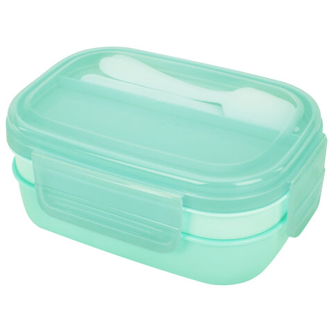 Ланч-бокс контейнер 3 секции, 8 отделений, 1,9 л, ложка, вилка, нож, 10х21х14 см, мятный, JOYLUX, 609350