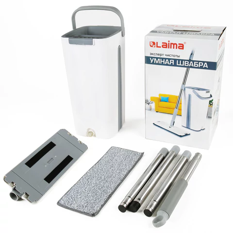 Швабра с отжимом и ведром 11л/9л, двухкамерное, ProClean, насадка из микрофибры карманы с 2-х сторон, белый, LAIMA, 607979 - МСК «Форвард»