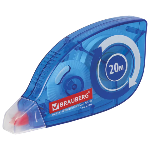 Корректирующая лента BRAUBERG, 5 мм х 20 м, корпус синий, механизм перемотки, блистер, 227799 - МСК «Форвард»