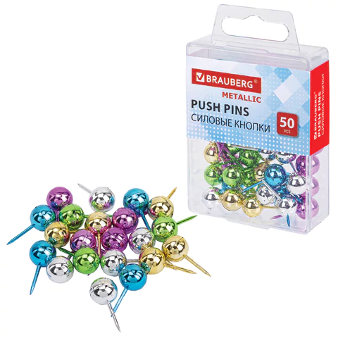 Силовые кнопки-гвоздики BRAUBERG METALLIC, цвет ассорти металлик (шарики), 50 штук, 10 мм, 272757 - МСК «Форвард»