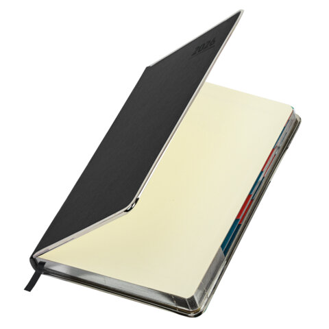 Ежедневник датированный 2026 А5 148х218 мм, GALANT "Infinity Silver", под кожу, черный, 117495 - МСК «Форвард»