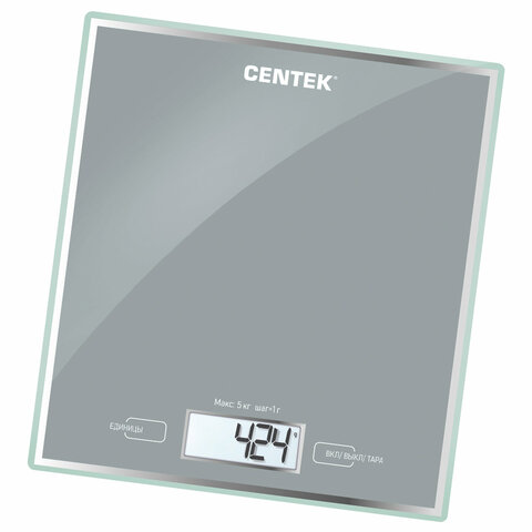 Весы кухонные CENTEK CT-2462 SILVER, электронный дисплей, max вес 5 кг, тарокомпенсация, стекло, CT-2462 Silver 457572 - МСК «Форвард»