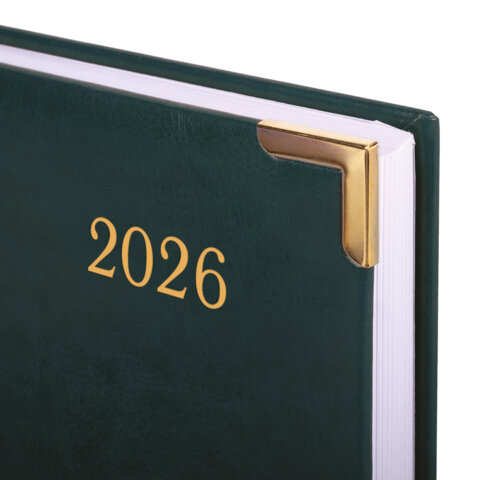 Ежедневник датированный 2026 А5 138x213мм BRAUBERG Senator, под кожу, зеленый, 117092 - МСК «Форвард»