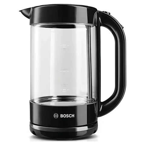 Чайник BOSCH TWK70B03, 1,7 л, 2400 Вт, закрытый нагревательный элемент, стекло, черный 458595