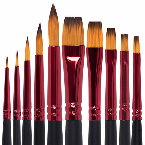 Кисти BRAUBERG PREMIUM, набор 10 шт. (синтетика, круглые № 1, 2, 3, 5, 8, плоские № 2, 4, 6, 8, 10), 201027 - МСК «Форвард»