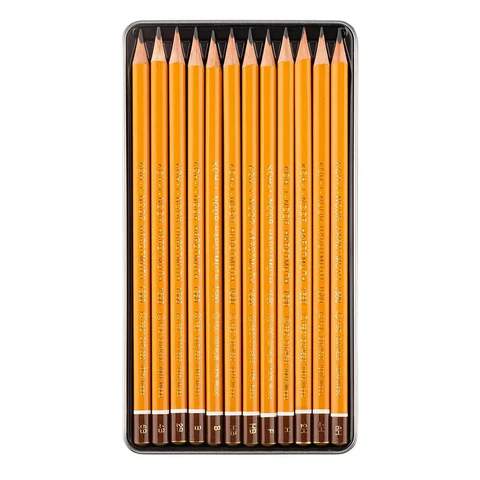 Карандаши чернографитные KOH-I-NOOR, НАБОР 12 шт., "Art" 6B-6H, без резинки, металлическая коробка, 1582012001PL 182171 - МСК «Форвард»