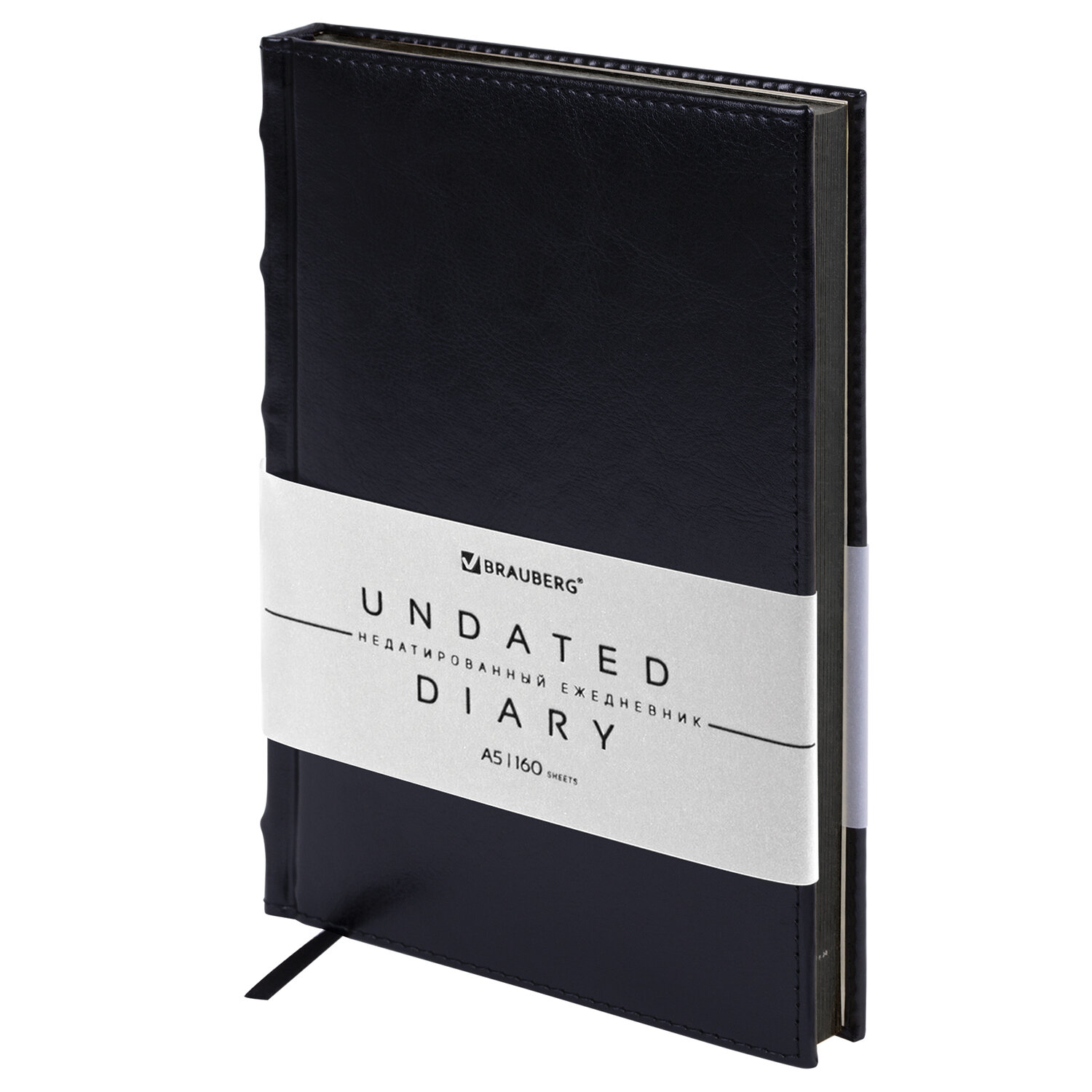 Ежедневник недатированный А5 138х213мм BRAUBERG FLAME под кожу 160л черный, черный срез, 113429