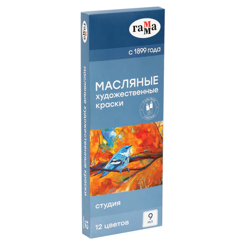 Краски масляные художественные ГАММА "Студия", НАБОР 10 цв. по 9 мл + 2 белых цвета, в тубах, 203007 190339