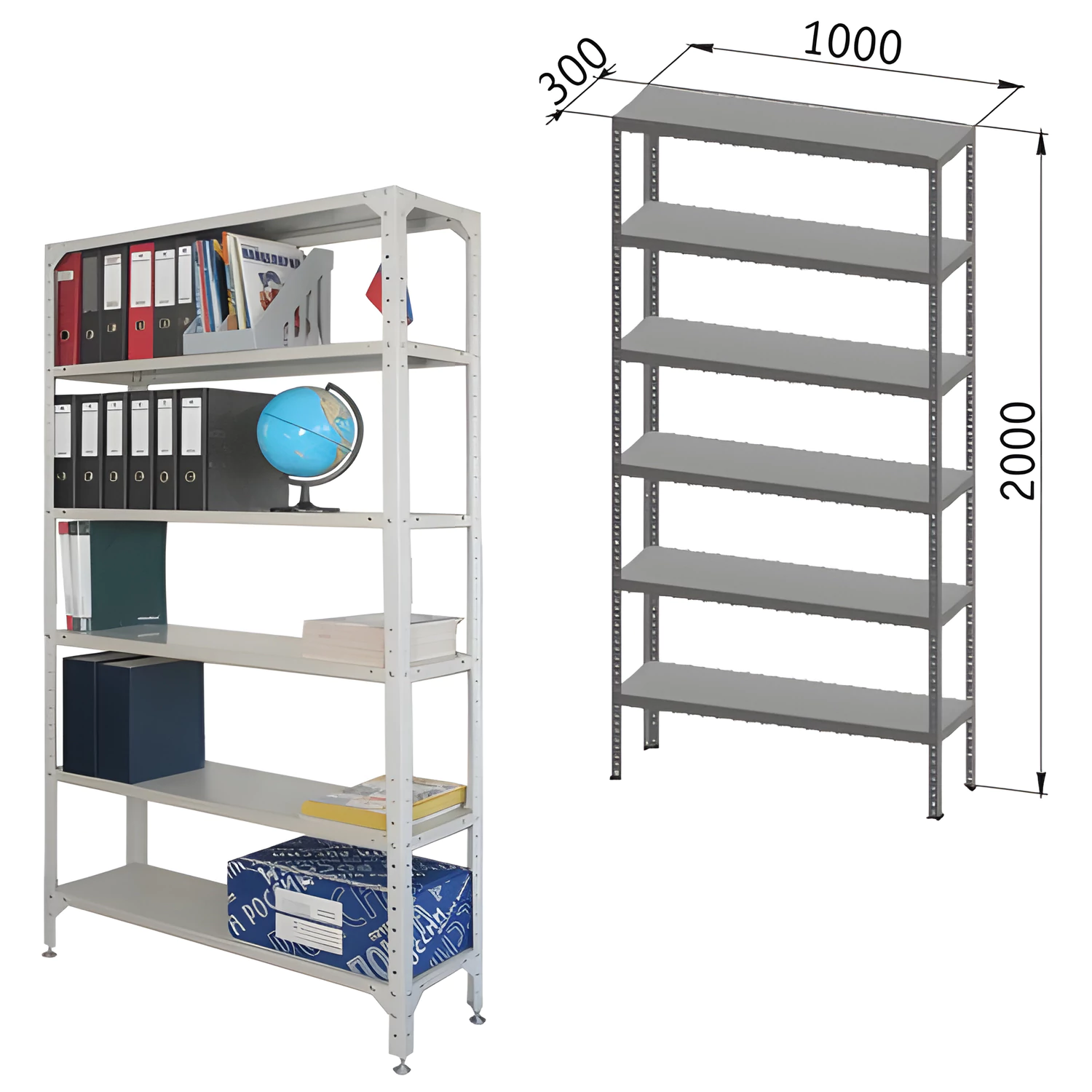 Стеллаж металлический УНИВЕРСАЛ (в2000*ш1000*г300мм), 6 полок в комплекте, регулир. опоры, 290144