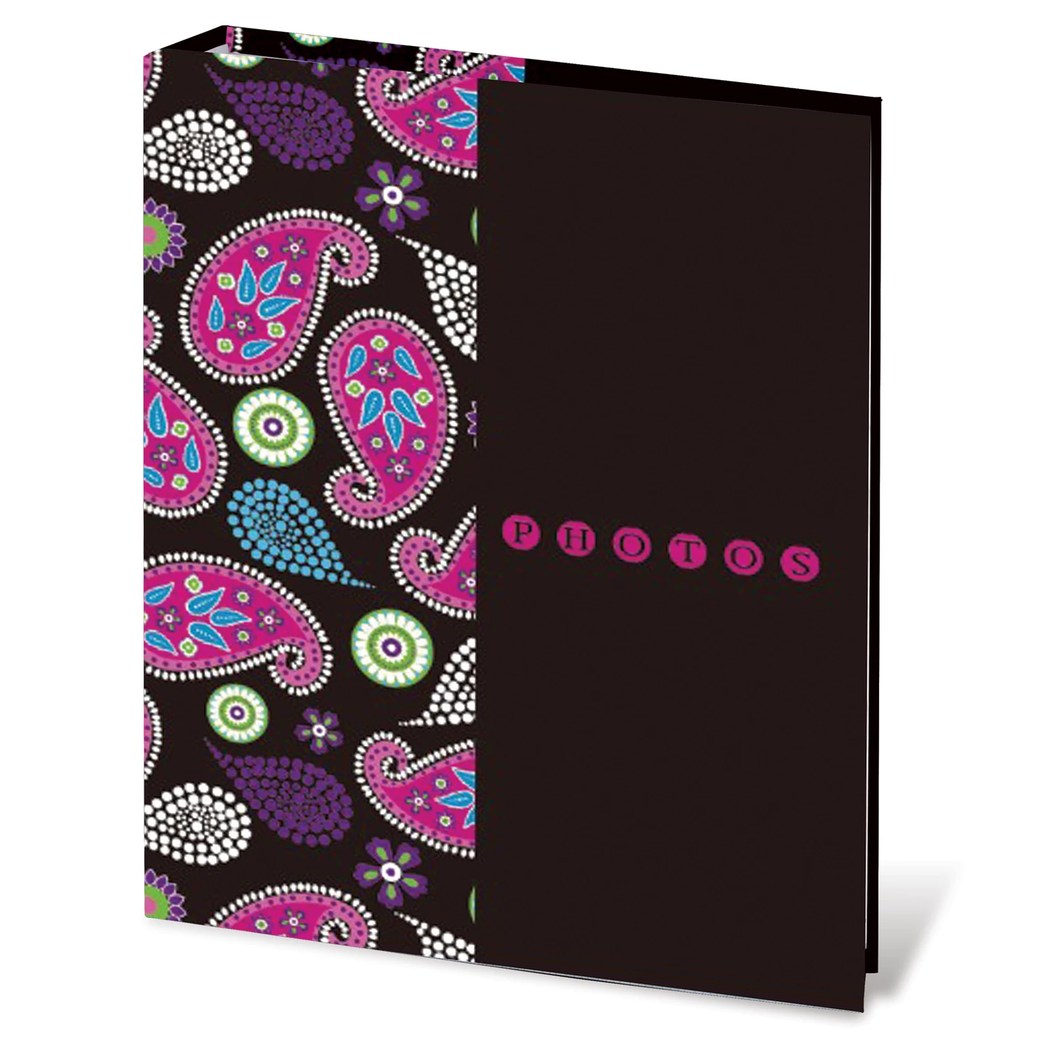 Фотоальбом BRAUBERG на 200 фото 10*15см, твердая обложка, Пейсли, черный с розовым, 390668