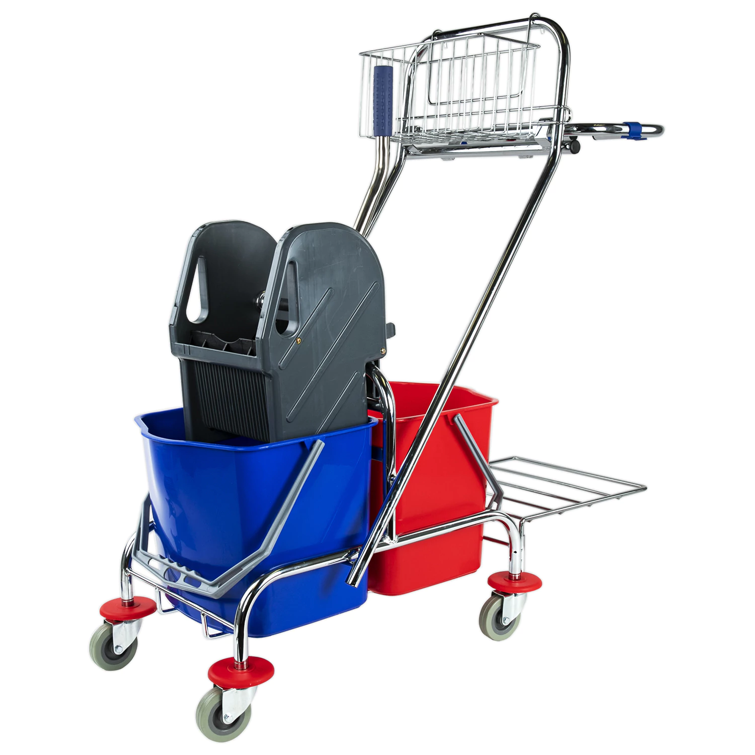 Тележка уборочная BRABIX 2-съемных ведра по 15л, отжим, корзина, держатель мусорного мешка, 601500