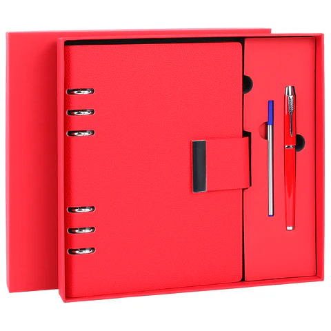 Ежедневник на кольцах в наборе с ручкой А5, 165x229 мм, BRAUBERG "Lux", под кожу, 100 листов, красный, 116857 - МСК «Форвард»