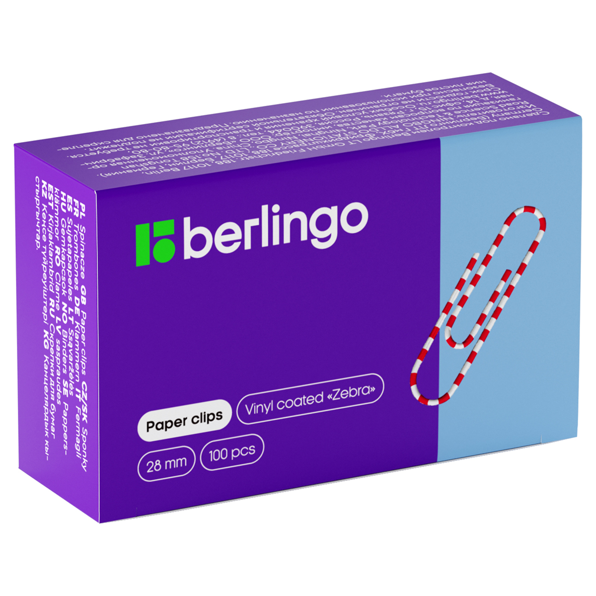 Скрепки 28мм, Berlingo "Зебра", 100шт., цветные, карт. упаковка BK2515 115997
