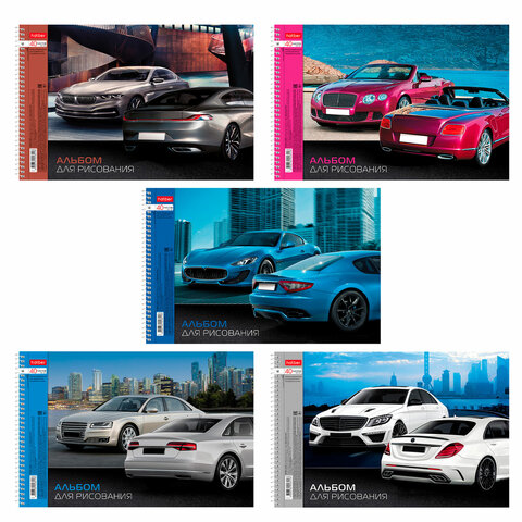Альбом для рисования А4 40л., спираль, обложка картон, HATBER, 205х300мм, Престижные авто, 40А4Всп(A028216) 101503
