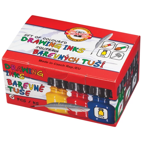 Тушь KOH-I-NOOR, набор 6 шт. х 20 мл, ассорти, картонная коробка, 01417S0601KK 224321 - МСК «Форвард»