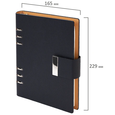 Ежедневник на кольцах в наборе с ручкой А5, 165x229 мм, BRAUBERG "Lux", под кожу, 100 листов, черный, 116856 - МСК «Форвард»