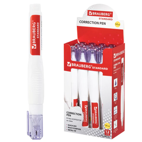 Ручка-корректор BRAUBERG, 14 мл, металлический наконечник, 226820 - МСК «Форвард»