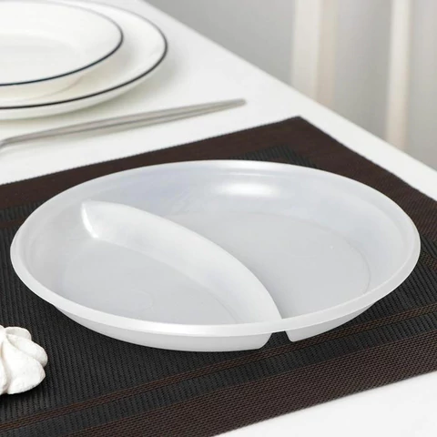 Одноразовые тарелки 2-х секционные КОМПЛЕКТ 100 шт. 210 мм, белые, ПС, холодное/горячее, LAIMA БЮДЖЕТ, 608770 - МСК «Форвард»