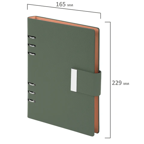 Ежедневник на кольцах в наборе с ручкой А5, 165x229 мм, BRAUBERG "Lux", под кожу, 100 листов, зеленый, 116858 - МСК «Форвард»