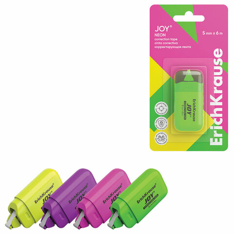 Корректирующая лента ERICH KRAUSE "JOY" 5 мм х 6 м, корпус ассорти, блистер, европодвес, 53197 272904