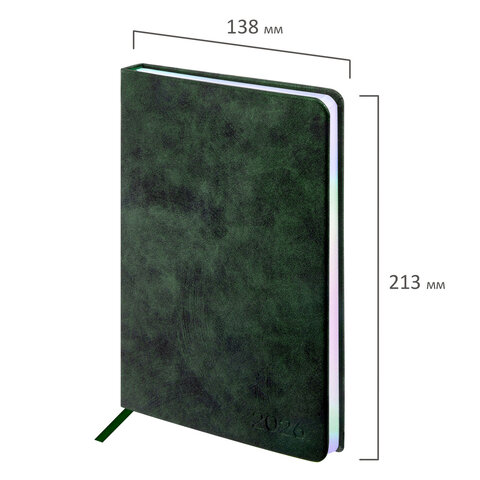 Ежедневник датированный 2026 А5 138х213 мм, BRAUBERG "Ice", под кожу, темно-зеленый, 117391 - МСК «Форвард»