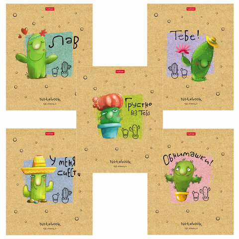 Тетрадь А5 48л. HATBER скоба, клетка, матовая ламинация, Мой друг Кактус (5 видов в спайке), 48Т5лВ1 404473