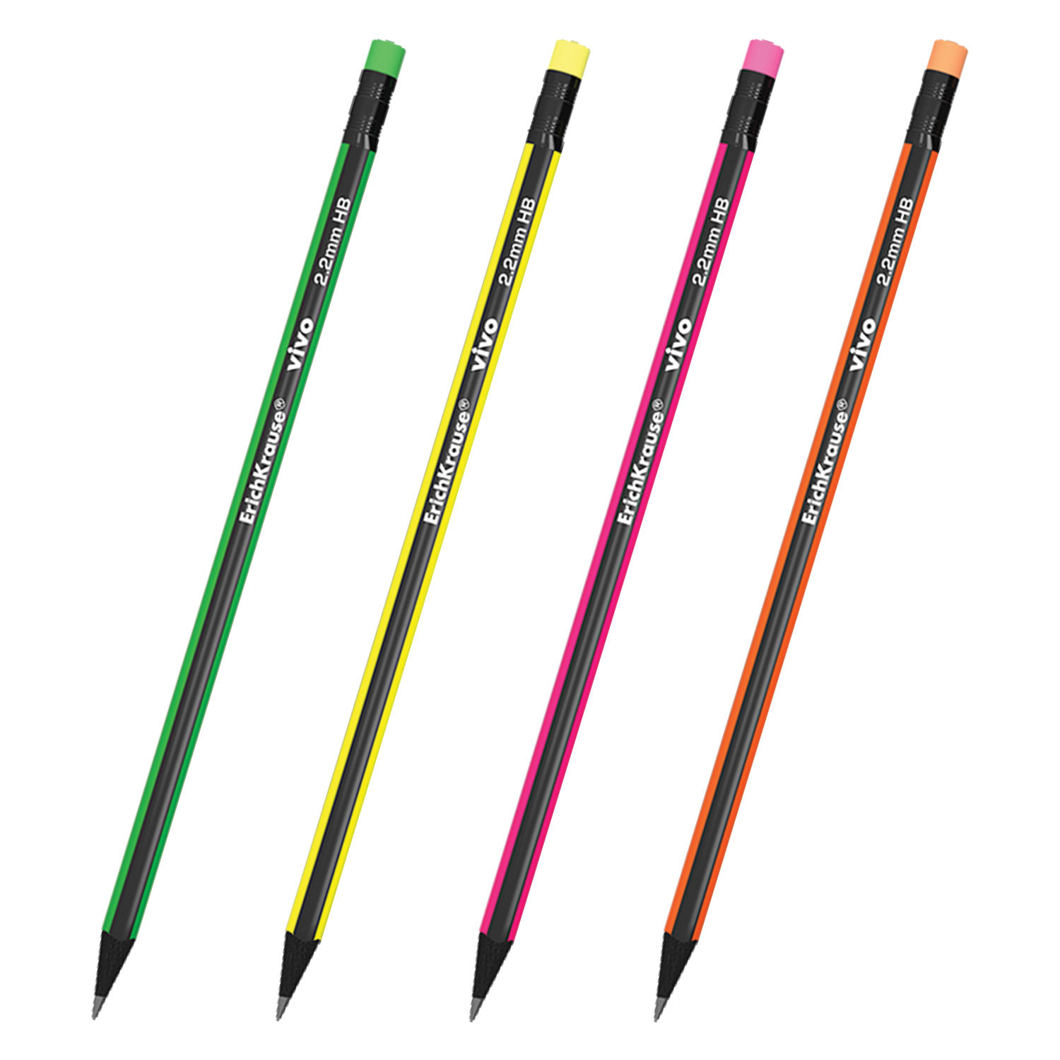Карандаш чернографитный ERICH KRAUSE, 1шт., "Vivo", HB, черн.дер,с ластиком,корп.ассорти,заточ, 45623 180931