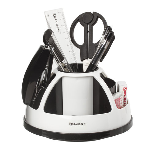 Канцелярский набор BRAUBERG "ULTRA", 10 предметов, вращающаяся конструкция, черно-белый, 236954 - МСК «Форвард»