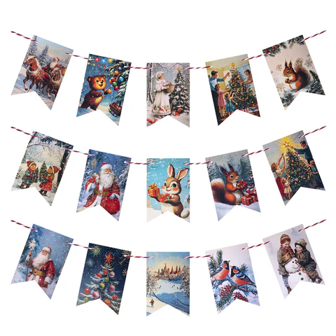 Гирлянда новогодняя "Ретро", 15 флажков, 10х15 см, картон, 2,5 м жгут, ЗОЛОТАЯ СКАЗКА, 592585 - МСК «Форвард»