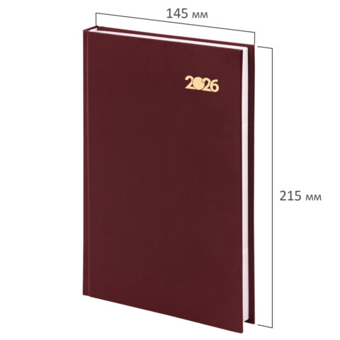 Ежедневник датированный 2026 145х215 мм, А5, STAFF, обложка бумвинил, бордовый, 117306 - МСК «Форвард»