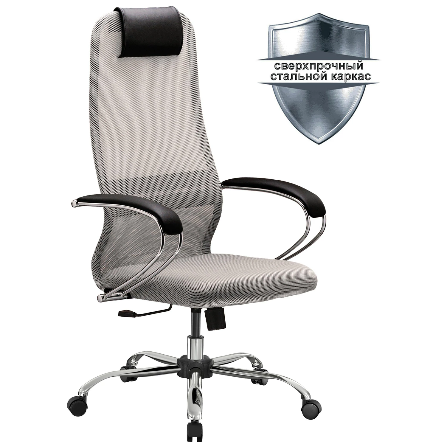 Кресло офисное МЕТТА SU-B-8 хром, ткань-сетка, сиденье мягкое, светло-серое  532429