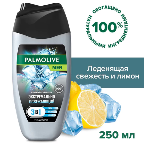 Гель для душа 3 в 1 для лица, волос и тела 250 мл, PALMOLIVE MEN "Арктический ветер", освежающий, 5996175230951 609030 - МСК «Форвард»