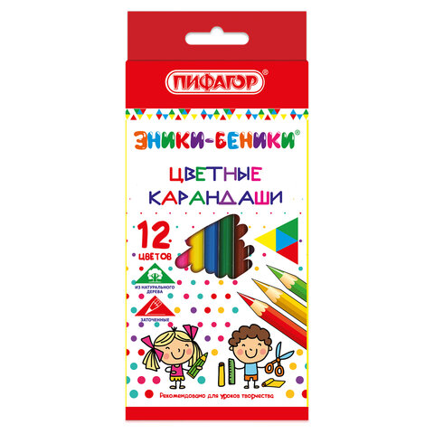 Карандаши цветные ПИФАГОР "ЭНИКИ-БЕНИКИ", 12 цветов, классические заточенные, 181346