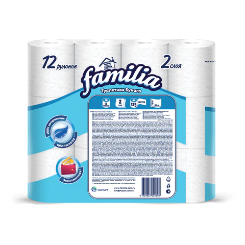 Бумага туалетная бытовая, спайка 12 шт., 2-слойная (12х15 м), FAMILIA CLASSIC, белая, 5070655 118562 - МСК «Форвард»