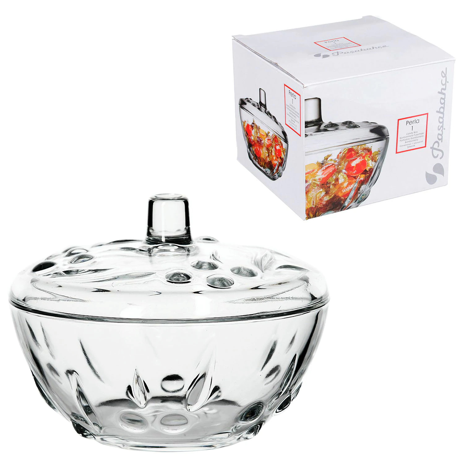 Сахарница, с крышкой, диаметр 140мм, фактурное стекло, Perla, PASABAHCE, 97236 605222